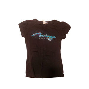 Women's Mirage Las Vegas Black Short Sleeve BabyTee with Blue Sparkly Gem Sz S
